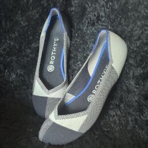 Rothy's Black and Gray Flats with Blue Accents